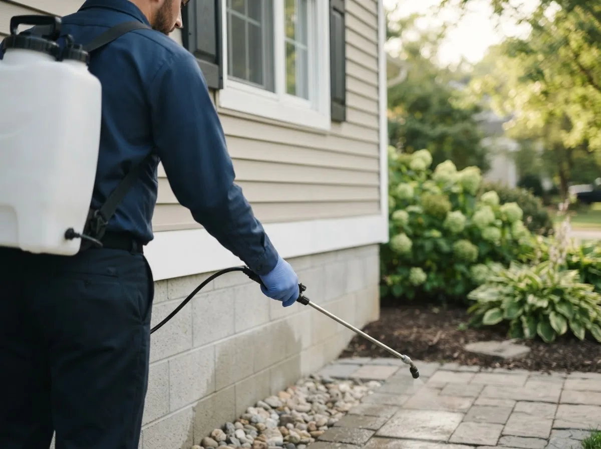 Pest control technician inspecting a home in Guys Mills, PA